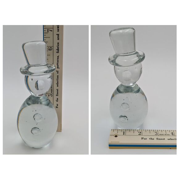 Vintage Blenko Glass Snowman 6.25" Crystal Clear Figurine Paperweight 711A 76A - Picture 3 of 13